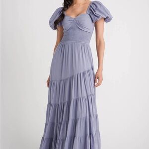 Free People Sundrenched Short Sleeve Maxi Blue Granite
